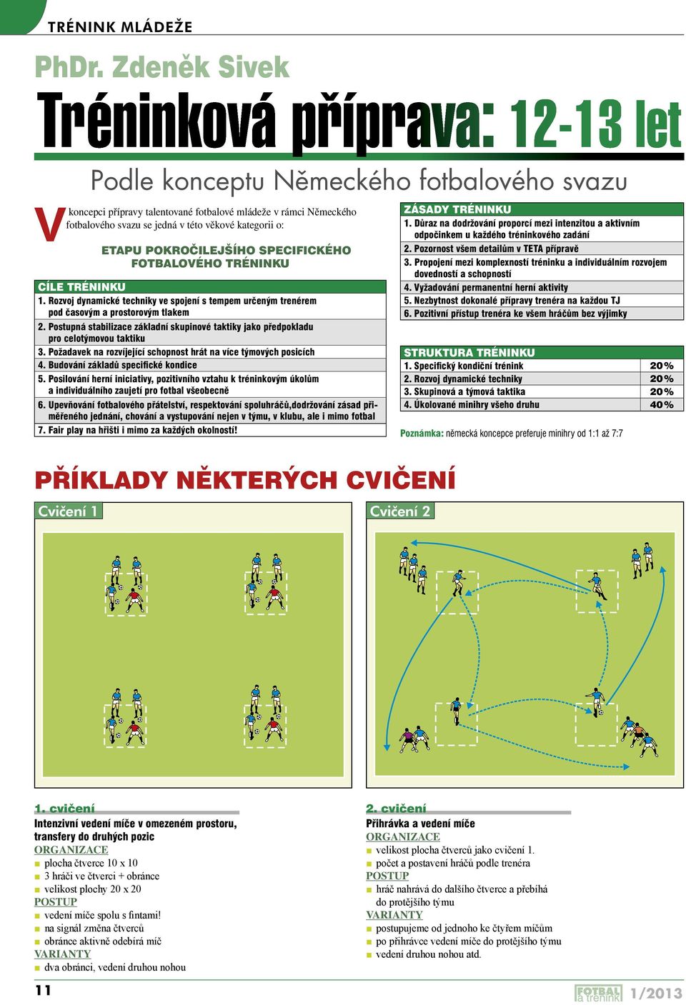 kategorii o: ETAPU POKROČILEJŠÍHO SPECIFICKÉHO FOTBALOVÉHO TRÉNINKU CÍLE TRÉNINKU 1. Rozvoj dynamické techniky ve spojení s tempem určeným trenérem pod časovým a prostorovým tlakem 2.