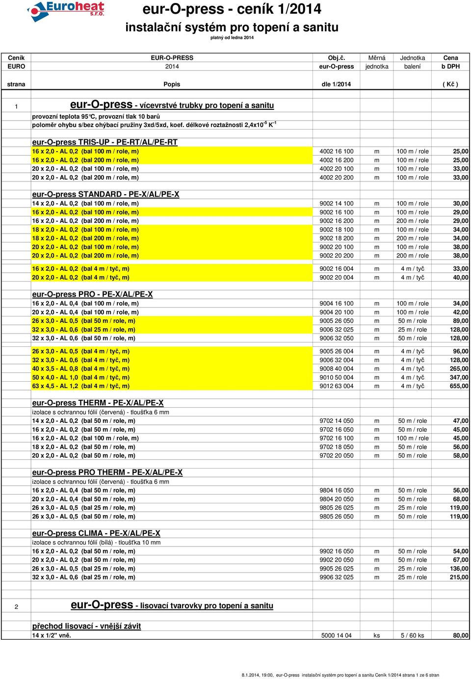 100 m / role 25,00 20 x 2,0 - AL 0,2 (bal 100 m / role, m) 4002 20 100 m 100 m / role 33,00 20 x 2,0 - AL 0,2 (bal 200 m / role, m) 4002 20 200 m 100 m / role 33,00 eur-o-press STANDARD -