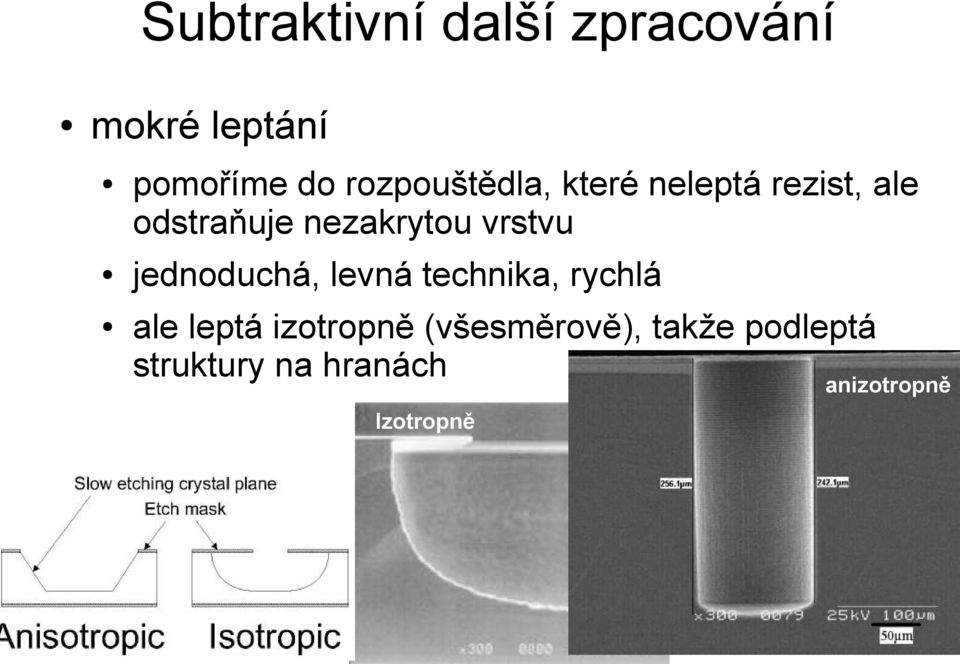 vrstvu jednoduchá, levná technika, rychlá ale leptá izotropně