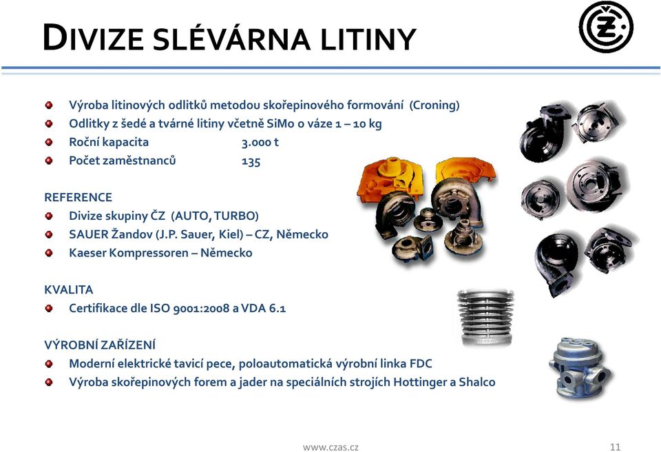 čet zaměstnanců 135 REFERENCE Divize skupiny ČZ (AUTO, TURBO) SAUER Žandov (J.P.