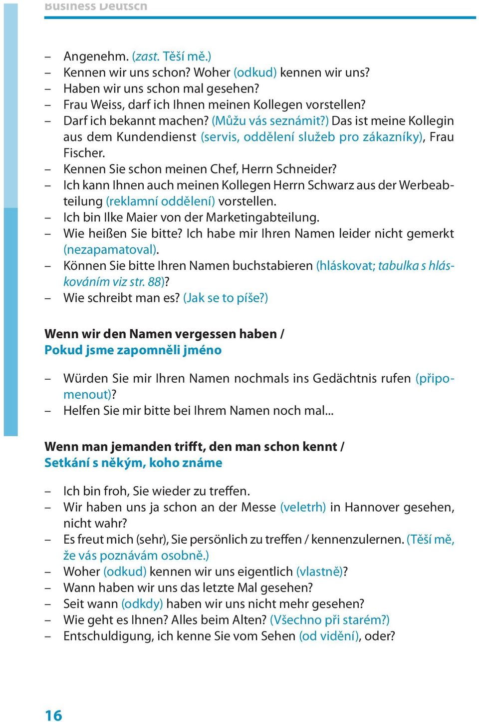 Ich kann Ihnen auch meinen Kollegen Herrn Schwarz aus der Werbeabteilung (reklamní oddělení) vorstellen. Ich bin Ilke Maier von der Marketingabteilung. Wie heißen Sie bitte?