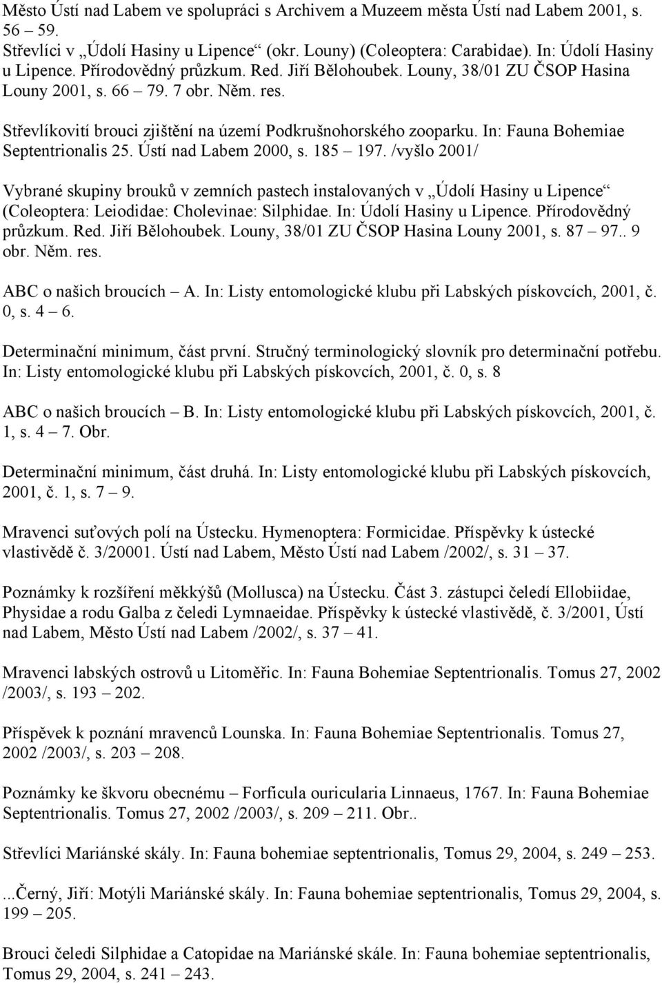 In: Fauna Bohemiae Septentrionalis 25. Ústí nad Labem 2000, s. 185 197.