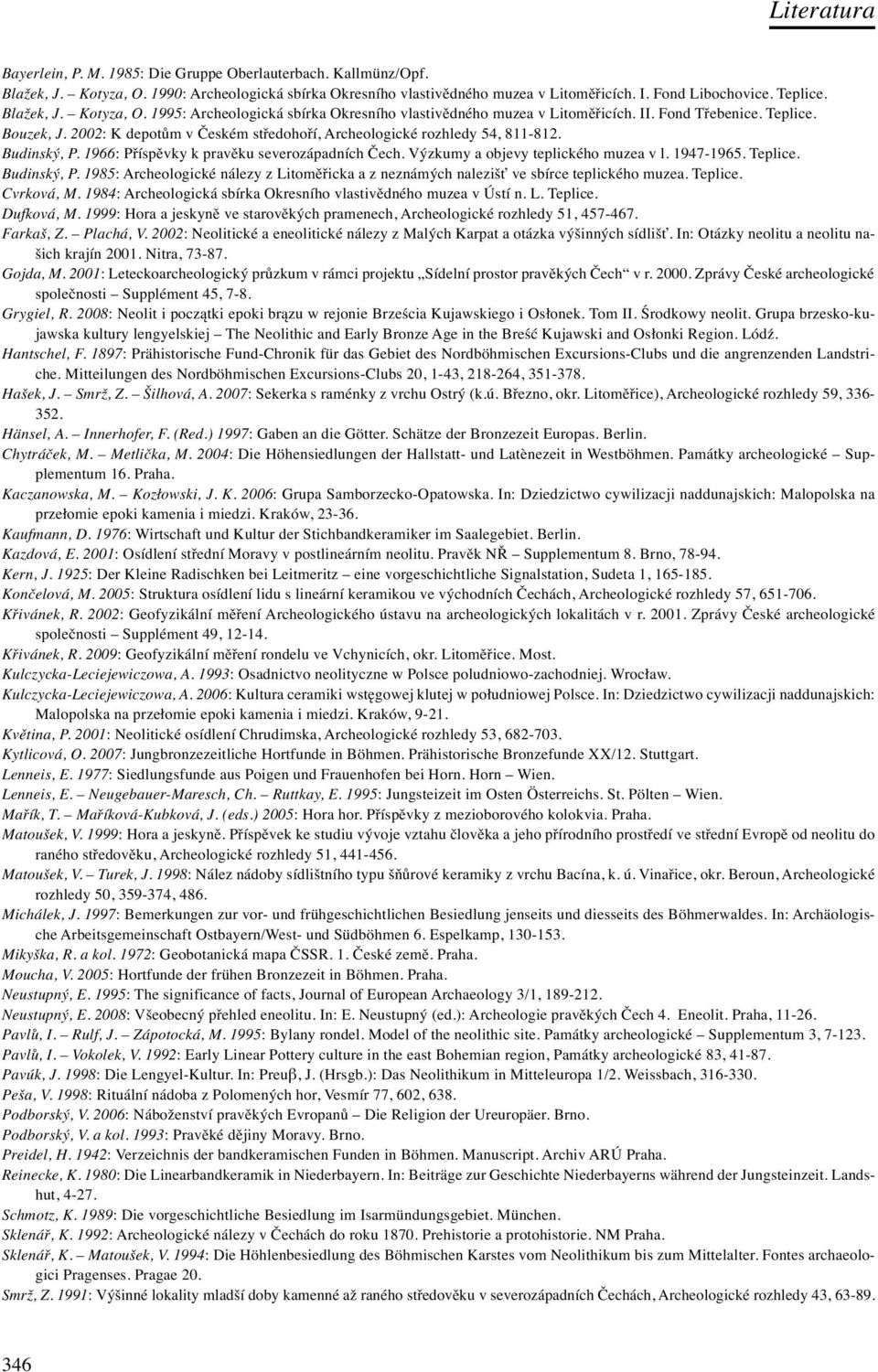 2002: K depotům v Českém středohoří, Archeologické rozhledy 54, 811-812. Budinský, P. 1966: Příspěvky k pravěku severozápadních Čech. Výzkumy a objevy teplického muzea v l. 1947-1965. Teplice.