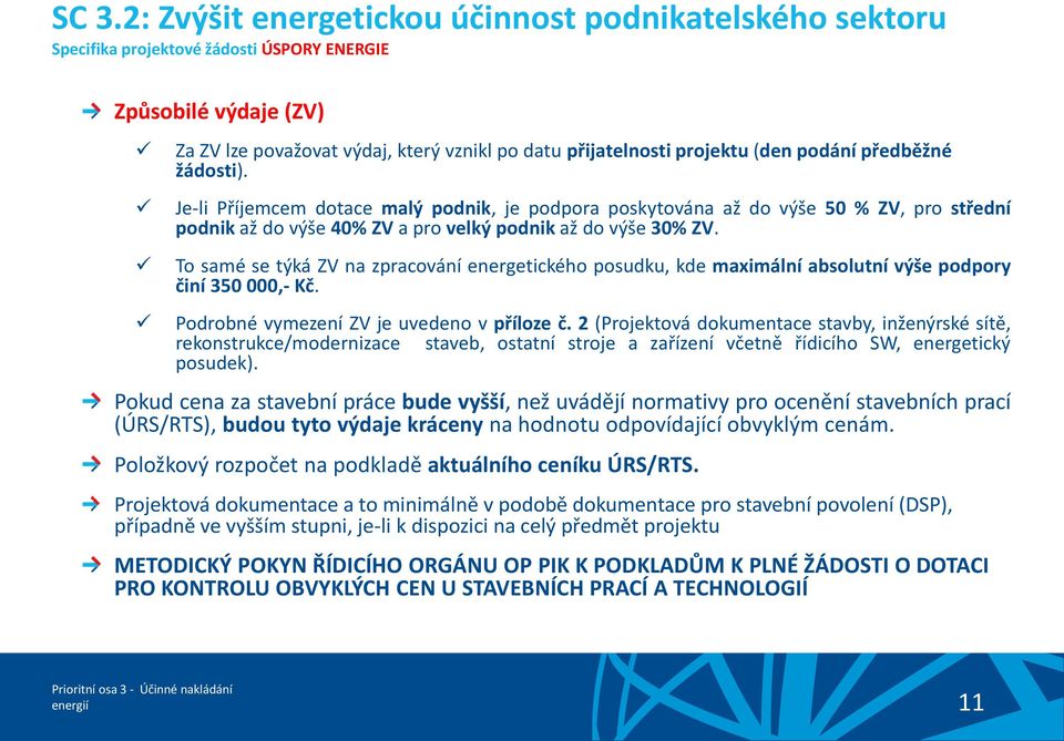 To samé se týká ZV na zpracování energetického posudku, kde maximální absolutní výše podpory činí 350 000,- Kč. Podrobné vymezení ZV je uvedeno v příloze č.