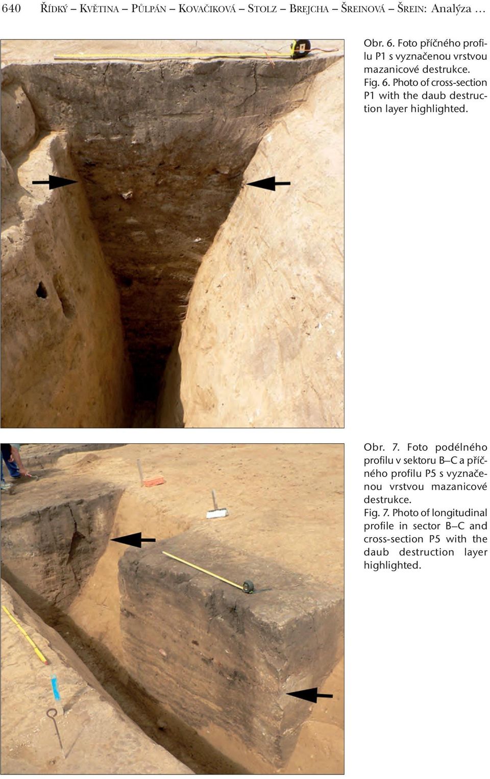 Photo of cross-section P1 with the daub destruction layer highlighted. Obr. 7.