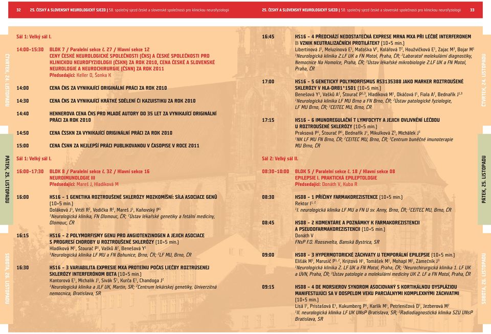 27 / Hlavní sekce 2 CENY ČESKÉ NEUROLOGICKÉ SPOLEČNOSTI (ČNS) A ČESKÉ SPOLEČNOSTI PRO KLINICKOU NEUROFYZIOLOGII (ČSKN) ZA ROK 200, CENA ČESKÉ A SLOVENSKÉ NEUROLOGIE A NEUROCHIRURGIE (ČSNN) ZA ROK 20