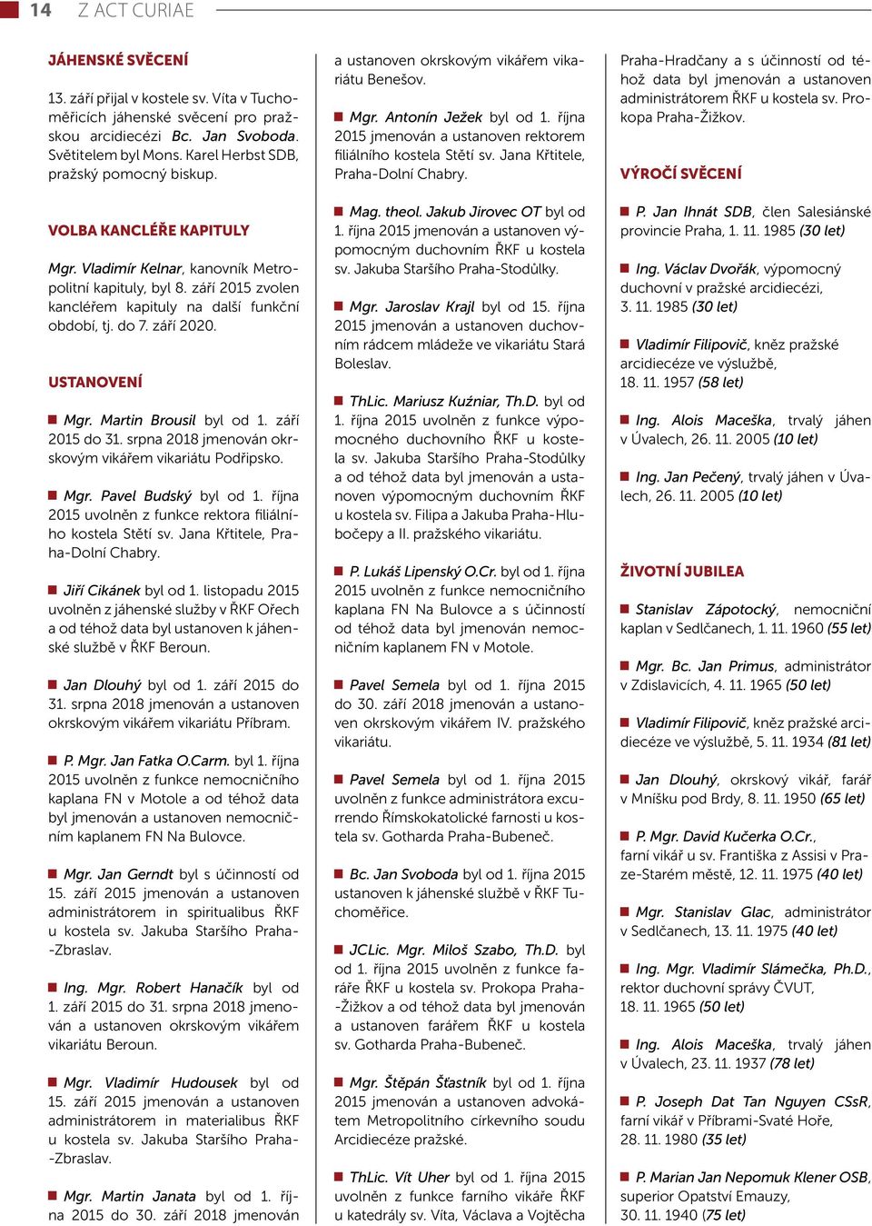 září 2020. USTANOVENÍ Mgr. Martin Brousil byl od 1. září 2015 do 31. srpna 2018 jmenován okrskovým vikářem vikariátu Podřipsko. Mgr. Pavel Budský byl od 1.