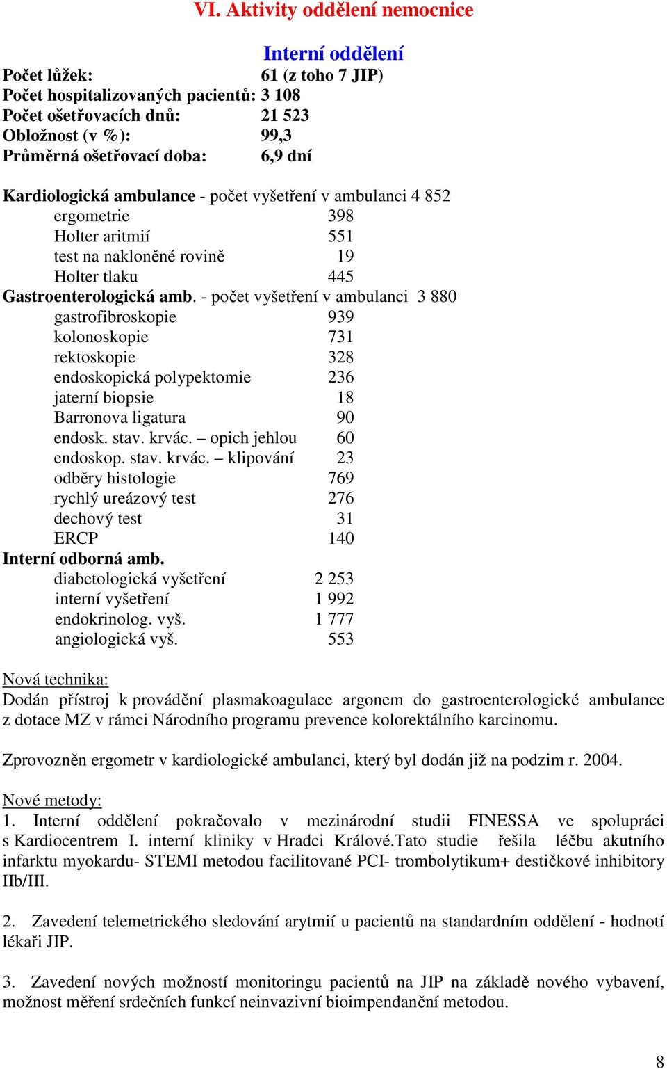 - počet vyšetření v ambulanci 3 880 gastrofibroskopie 939 kolonoskopie 731 rektoskopie 328 endoskopická polypektomie 236 jaterní biopsie 18 Barronova ligatura 90 endosk. stav. krvác.