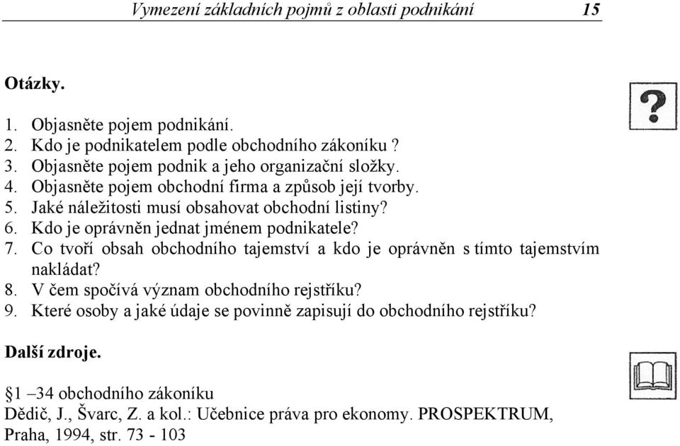 Kdo je oprávněn jednat jménem podnikatele? 7. Co tvoří obsah obchodního tajemství a kdo je oprávněn s tímto tajemstvím nakládat? 8.