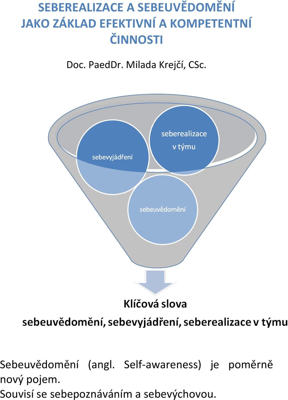 Milada Krejčí, CSc. Sebeuvědomění (angl.