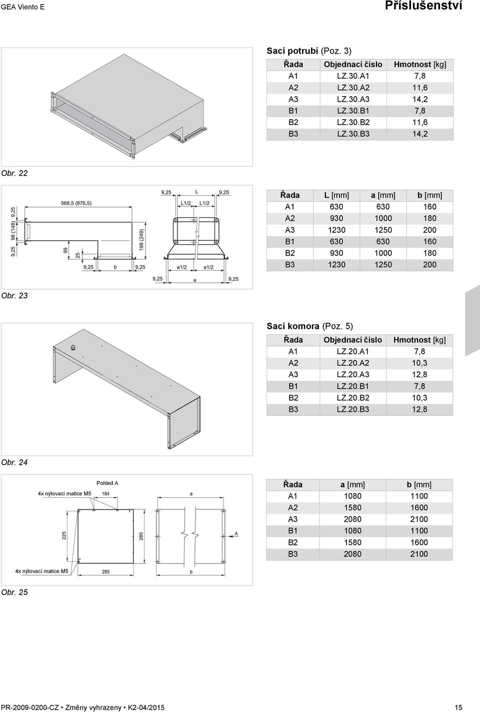 5) Řada Objednací číslo Hmotnost [kg] A1 LZ.20.A1 7,8 A2 LZ.20.A2 10,3 A3 LZ.20.A3 12,8 B1 LZ.20.B1 7,8 B2 LZ.20.B2 10,3 B3 LZ.20.B3 12,8 Obr.