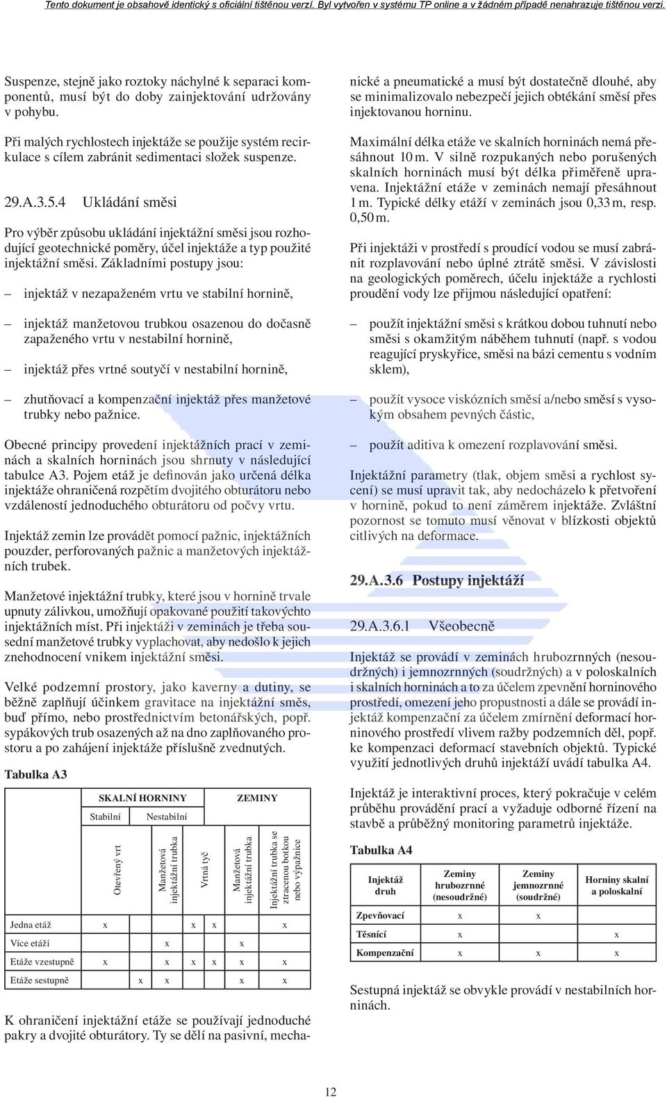 4 Ukládání směsi Pro výběr způsobu ukládání injektážní směsi jsou rozhodující geotechnické poměry, účel injektáže a typ použité injektážní směsi.