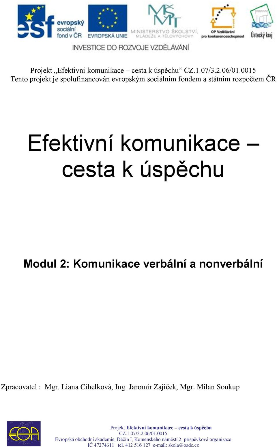 Efektivní komunikace cesta k úspěchu Modul 2: Komunikace verbální a