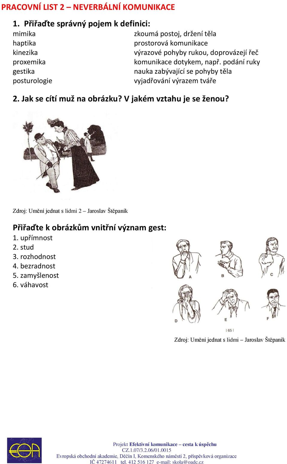 výrazové pohyby rukou, doprovázejí řeč komunikace dotykem, např. podání ruky nauka zabývající se pohyby těla vyjadřování výrazem tváře 2.