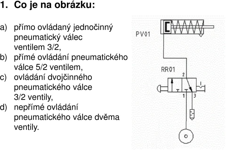 ventilem, c) ovládání dvojčinného pneumatického válce 3/2