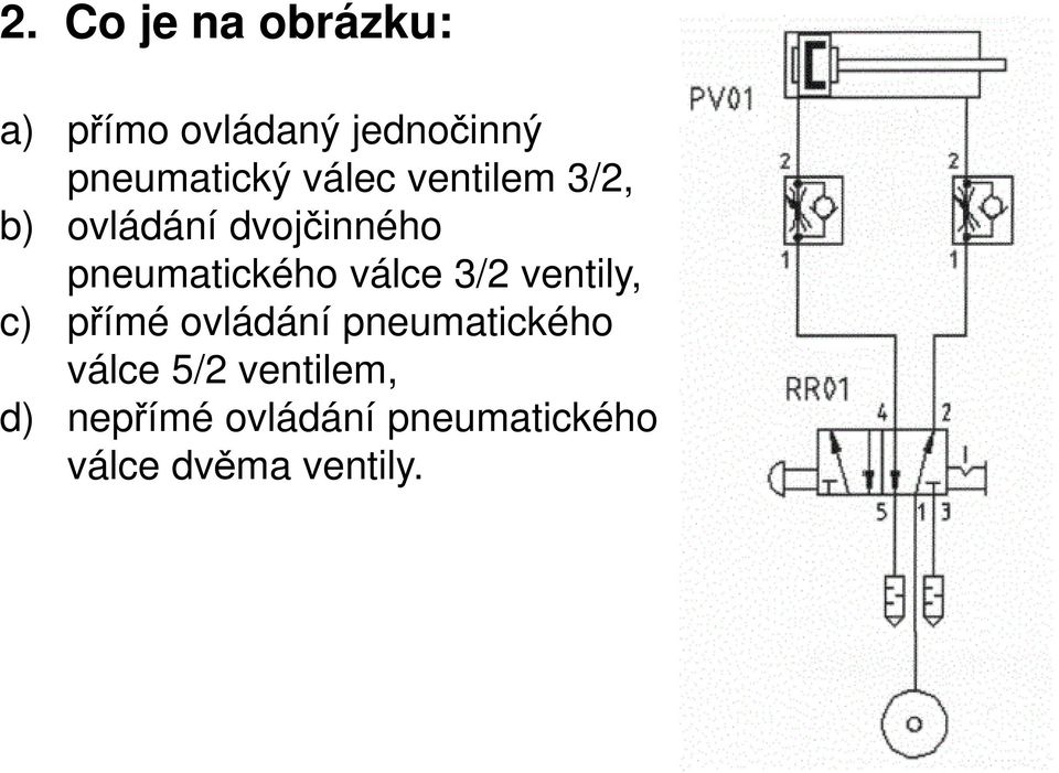 válce 3/2 ventily, c) přímé ovládání pneumatického válce 5/2