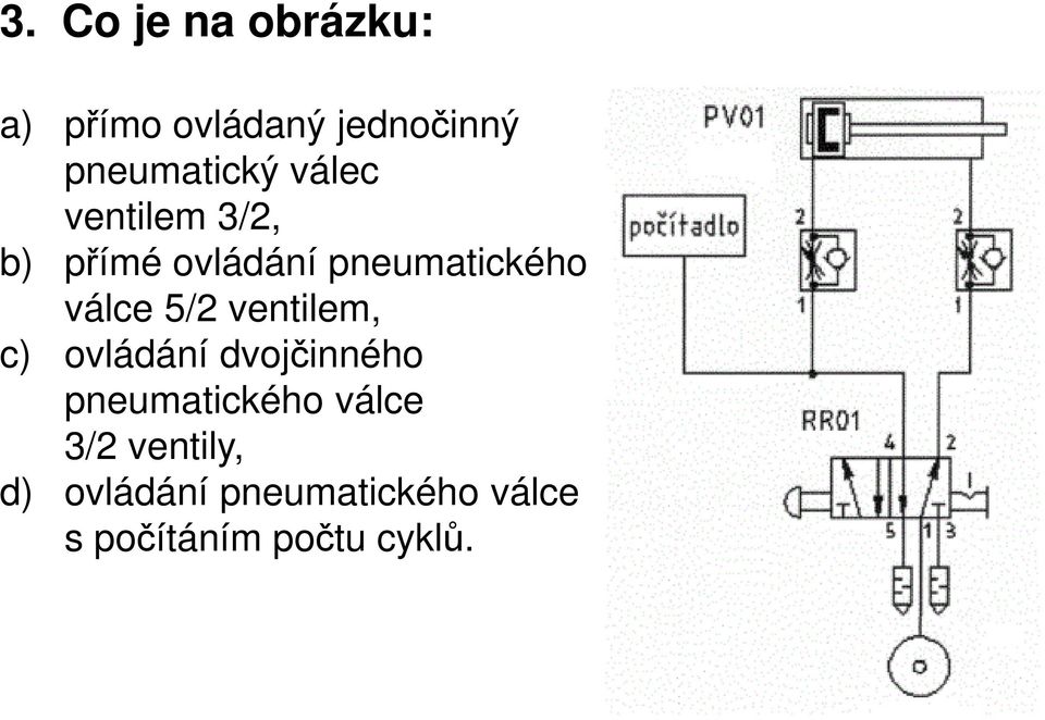 ventilem, c) ovládání dvojčinného pneumatického válce 3/2