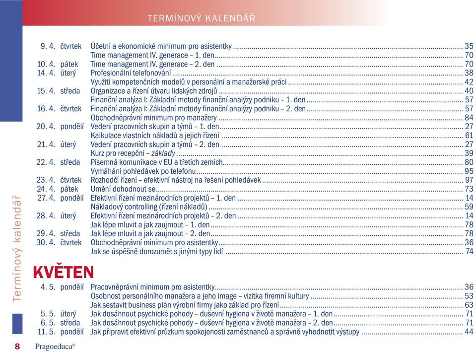 .. 40 Finanční analýza I: Základní metody finanční analýzy podniku 1. den... 57 16. 4. čtvrtek Finanční analýza I: Základní metody finanční analýzy podniku 2. den... 57 Obchodněprávní minimum pro manažery.