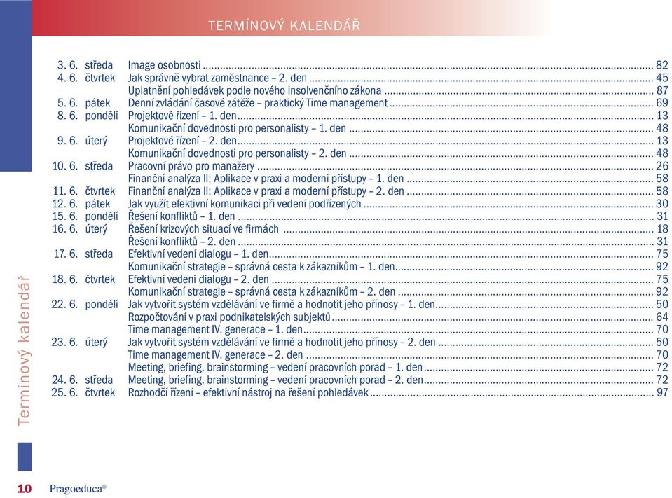 6. středa Pracovní právo pro manažery... 26 Finanční analýza II: Aplikace v praxi a moderní přístupy 1. den... 58 11. 6. čtvrtek Finanční analýza II: Aplikace v praxi a moderní přístupy 2. den... 58 12.