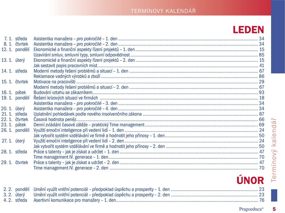 den... 67 Reklamace vadných výrobků a zboží... 86 15. 1. čtvrtek Motivace na pracovišti... 29 Moderní metody řešení problémů a situací 2. den... 67 16. 1. pátek Budování vztahu se zákazníkem... 93 19.