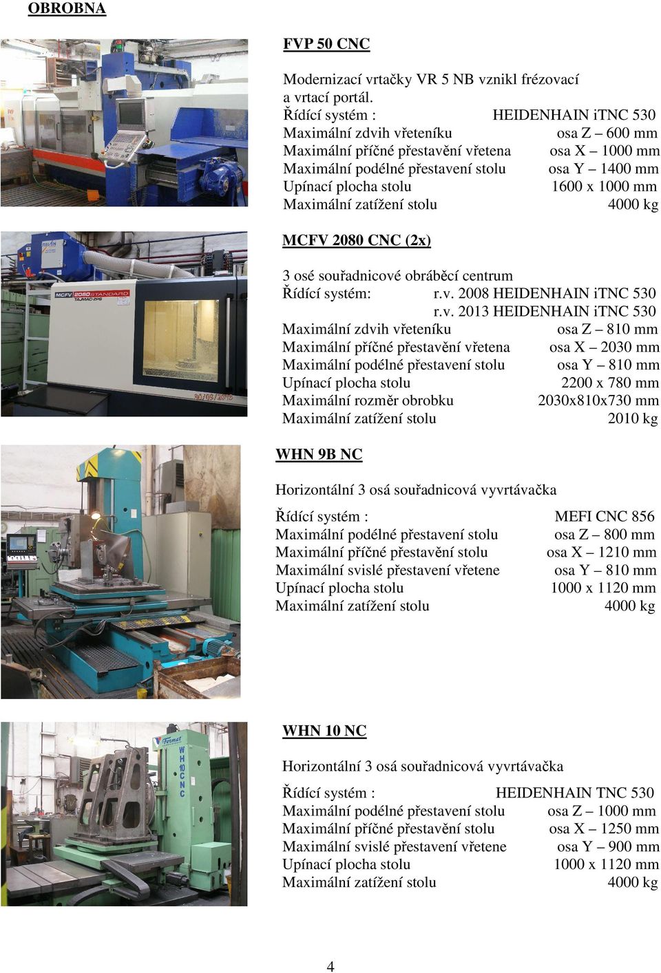 x 1000 mm Maximální zatížení stolu 4000 kg MCFV 2080 CNC (2x) 3 osé souřadnicové