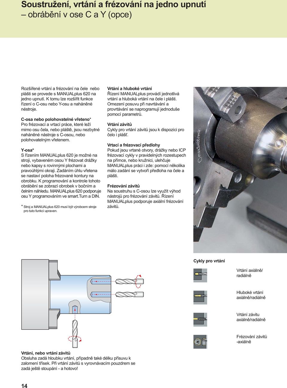 C-osa nebo polohovatelné v eteno* Pro frézovací a vrtací práce, které leží mimo osu ela, nebo plášt, jsou nezbytné nahán né nástroje s C-osou, nebo polohovatelným v etenem.