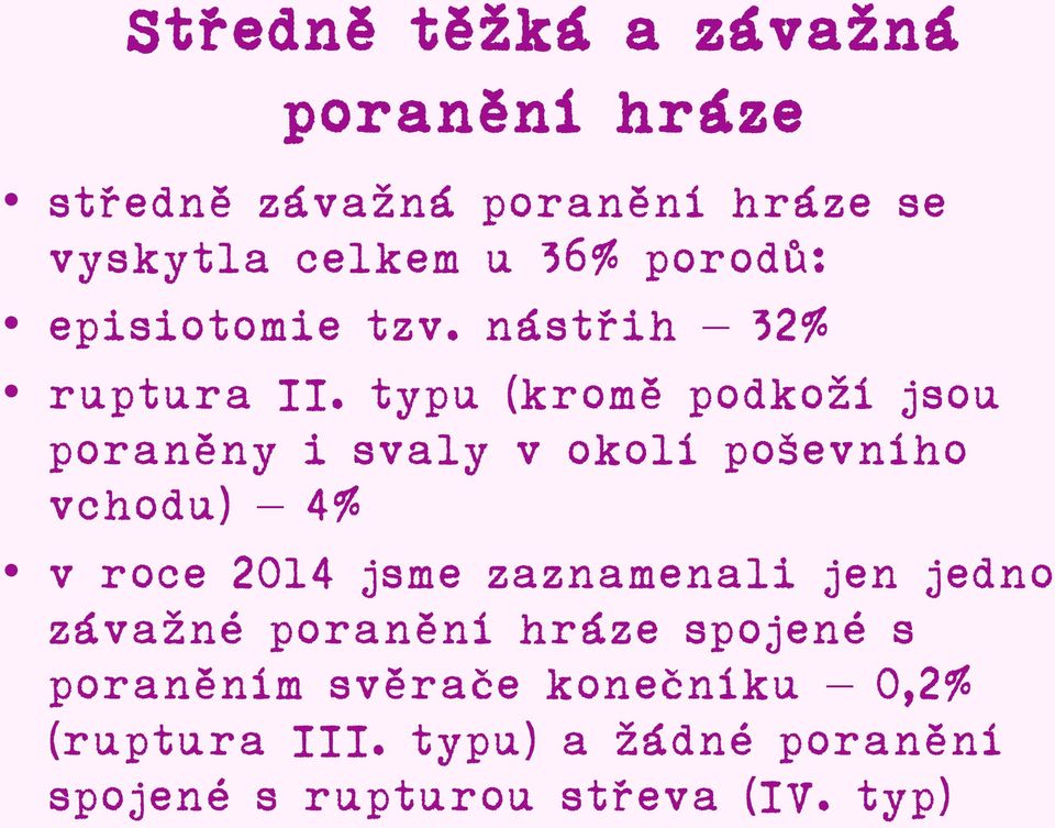 typu (kromě podkoží jsou poraněny i svaly v okolí poševního vchodu) 4% v roce 2014 jsme