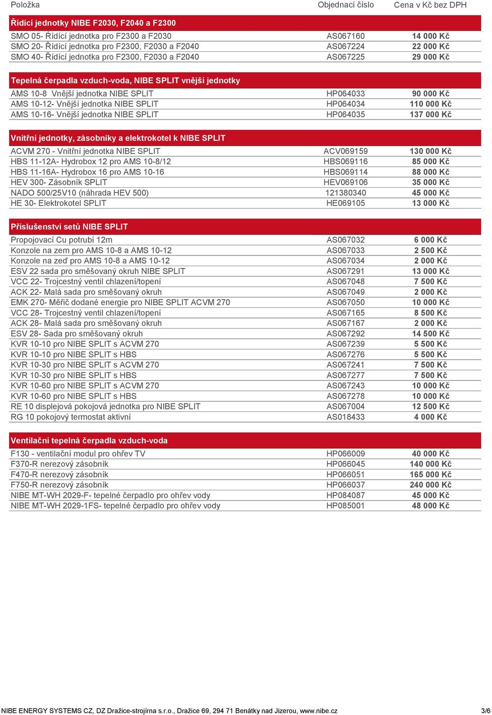 110 000 Kč AMS 10-16- Vnější jednotka NIBE SPLIT HP064035 137 000 Kč Vnitřní jednotky, zásobníky a elektrokotel k NIBE SPLIT ACVM 270 - Vnitřní jednotka NIBE SPLIT ACV069159 130 000 Kč HBS 11-12A-