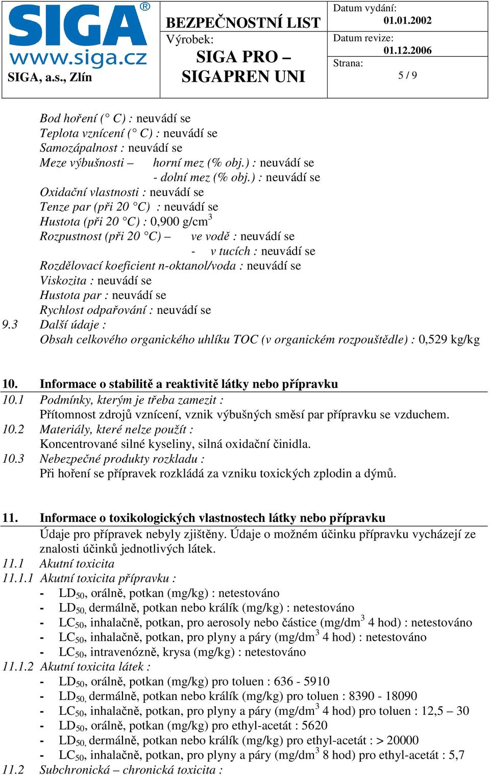 ) : neuvádí se ve vodě : neuvádí se - v tucích : neuvádí se Rozdělovací koeficient n-oktanol/voda : neuvádí se Viskozita : neuvádí se Hustota par : neuvádí se Rychlost odpařování : neuvádí se 9.