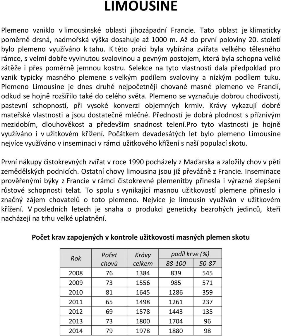 K této práci byla vybírána zvířata velkého tělesného rámce, s velmi dobře vyvinutou svalovinou a pevným postojem, která byla schopna velké zátěže i přes poměrně jemnou kostru.