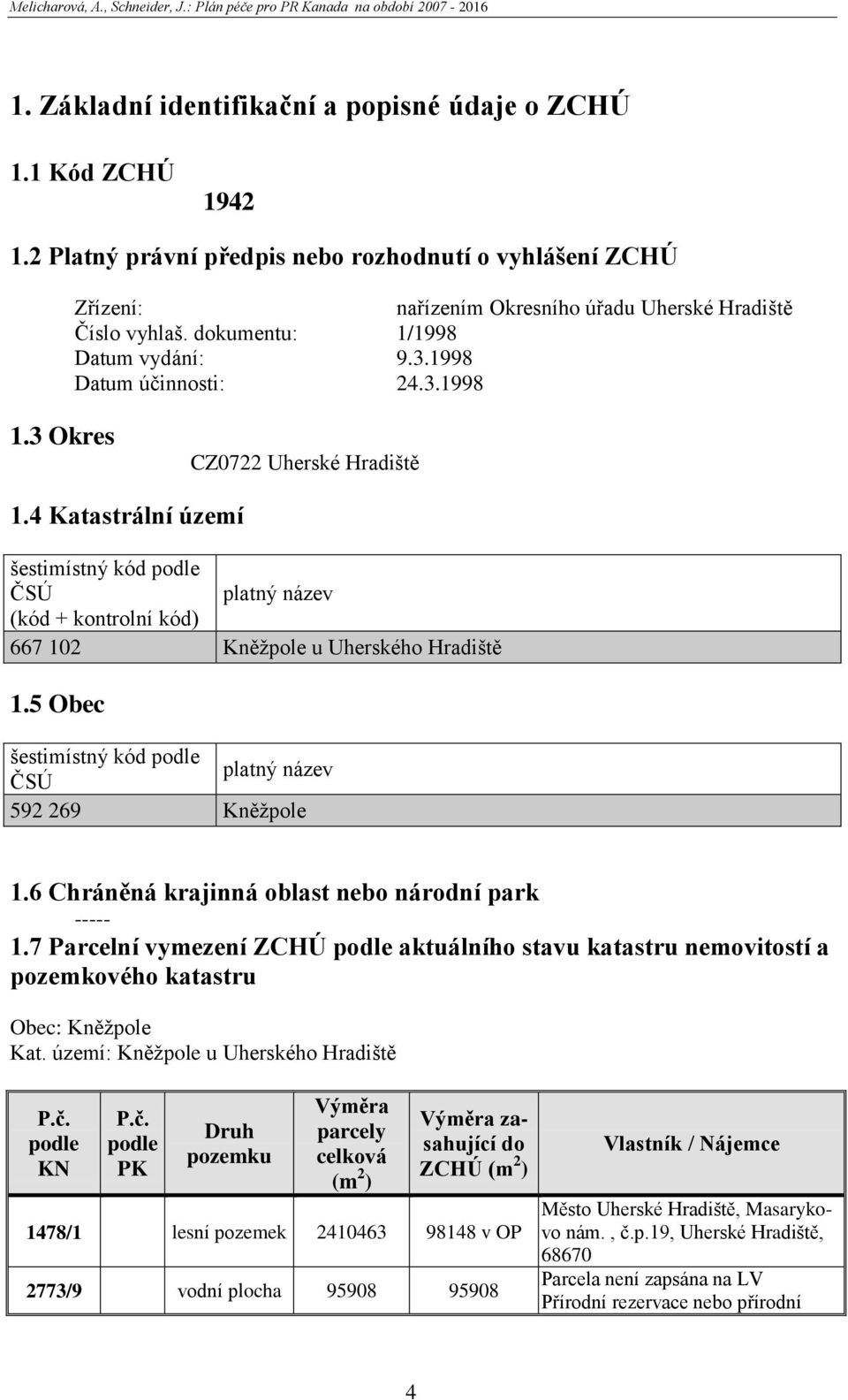 4 Katastrální území šestimístný kód podle ČSÚ platný název (kód kontrolní kód) 667 102 Kněţpole u Uherského Hradiště 1.5 Obec šestimístný kód podle ČSÚ platný název 592 269 Kněţpole 1.