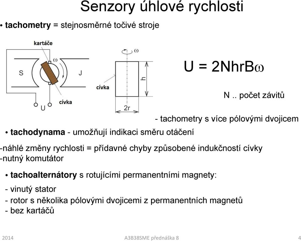 změny rychlosti = přídavné chyby způsobené indukčností cívky -nutný komutátor tachoalternátory s rotujícími