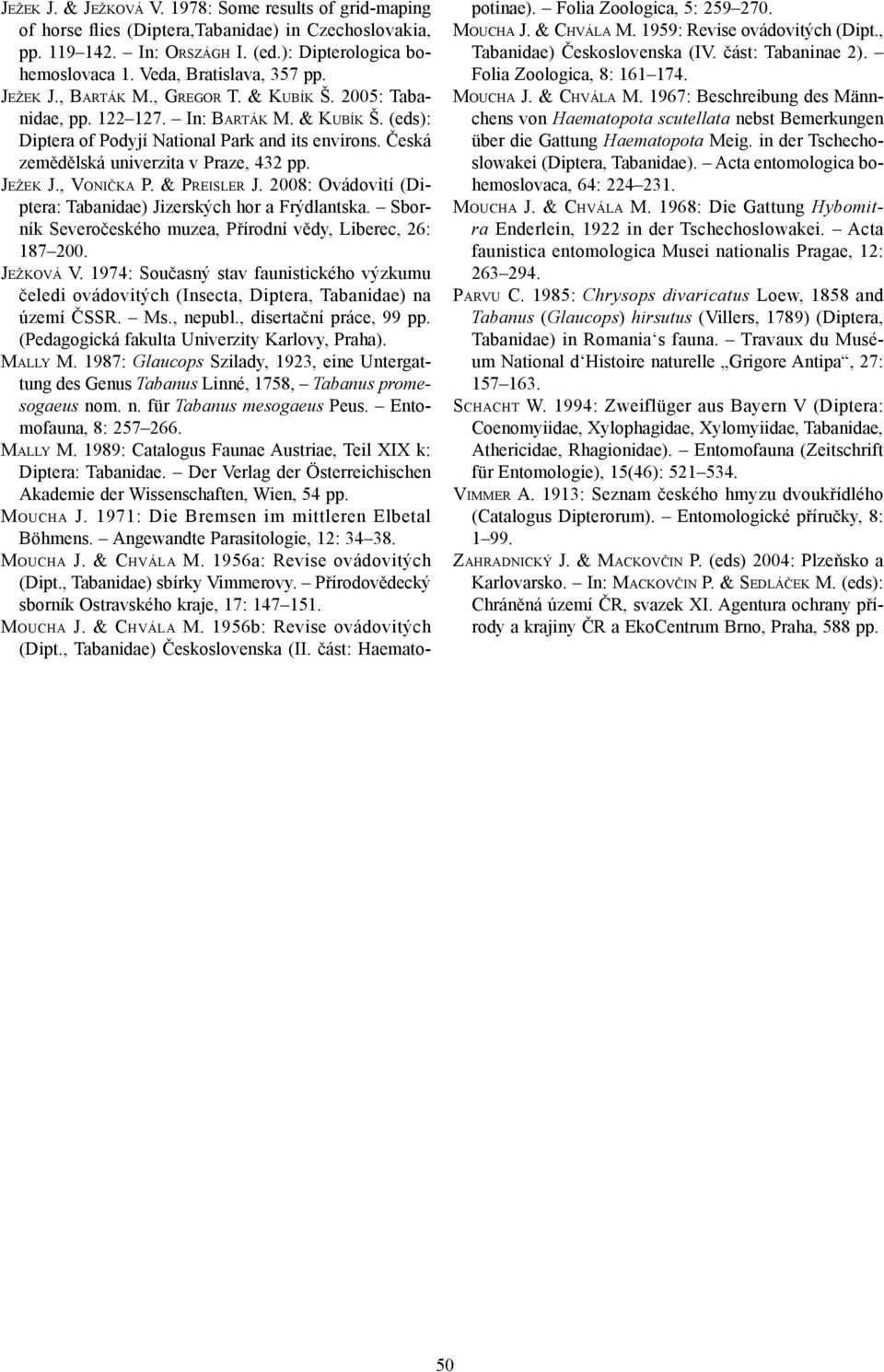 Česká zemědělská univerzita v Praze, 432 pp. JEŽEK J., VONIČKA P. & PREISLER J. 2008: Ovádovití (Diptera: Tabanidae) Jizerských hor a Frýdlantska.