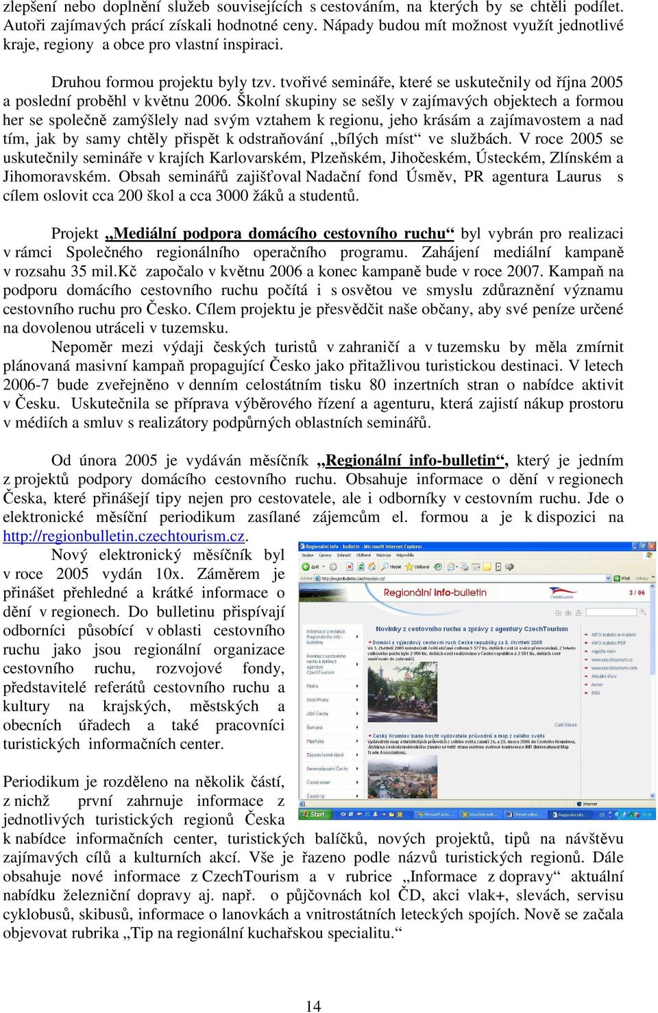 tvořivé semináře, které se uskutečnily od října 2005 a poslední proběhl v květnu 2006.