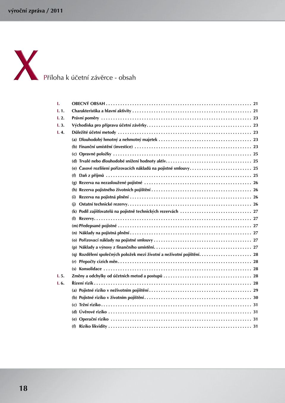 ....................................................... 23 (a) Dlouhodobý hmotný a nehmotný majetek....................................... 23 (b) Finanční umístění (investice)................................................. 23 (c) Opravné položky.