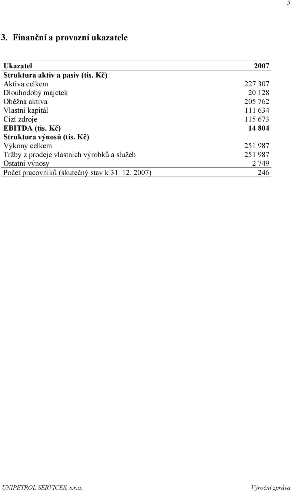 Cizí zdroje 115 673 EBITDA (tis. Kč) 14 804 Struktura výnosů (tis.