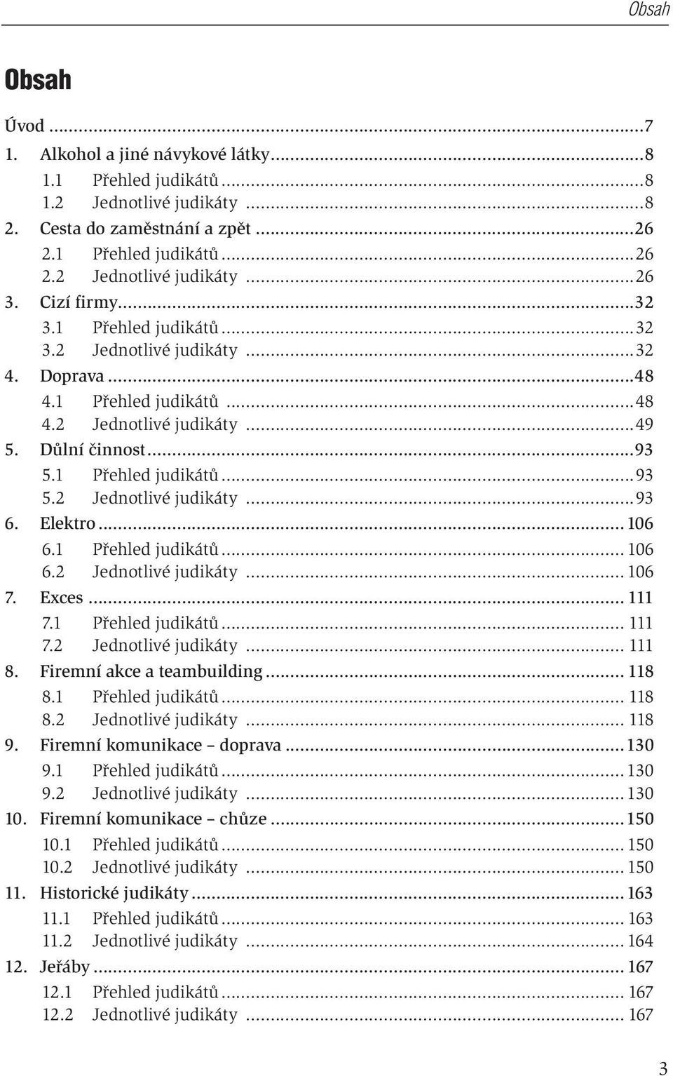 Elektro...106 6.1 Přehled judikátů... 106 6.2 Jednotlivé judikáty... 106 7. Exces... 111 7.1 Přehled judikátů... 111 7.2 Jednotlivé judikáty... 111 8. Firemní akce a teambuilding... 118 8.