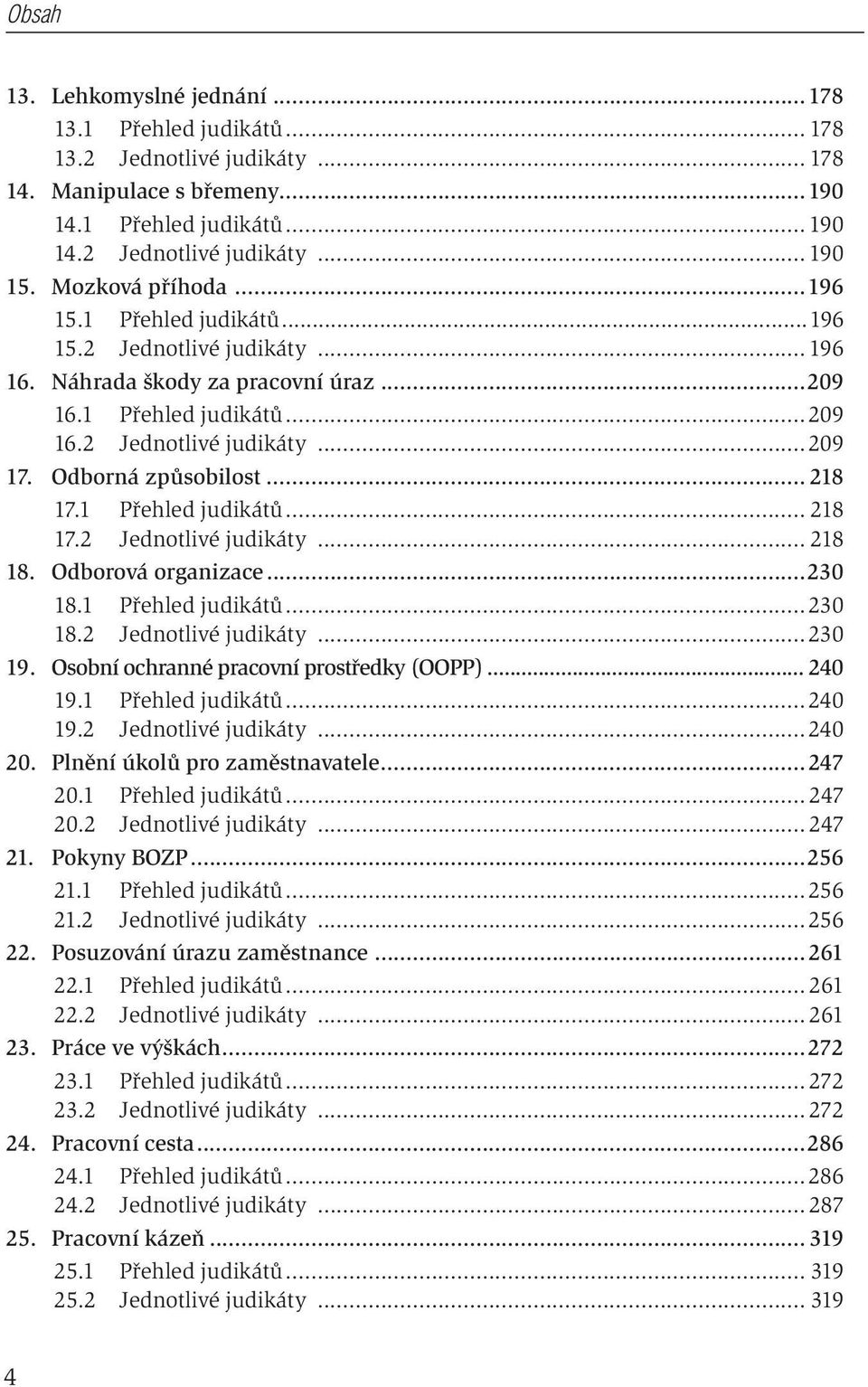 Odborná způsobilost... 218 17.1 Přehled judikátů... 218 17.2 Jednotlivé judikáty... 218 18. Odborová organizace...230 18.1 Přehled judikátů...230 18.2 Jednotlivé judikáty...230 19.