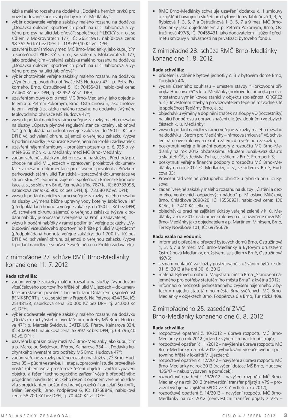 352,50 Kč bez DPH, tj. 118.059,10 Kč vč. DPH; uzavření kupní smlouvy mezi MČ Brno-Medlánky, jako kupujícím a společností PILECKÝ s. r. o.