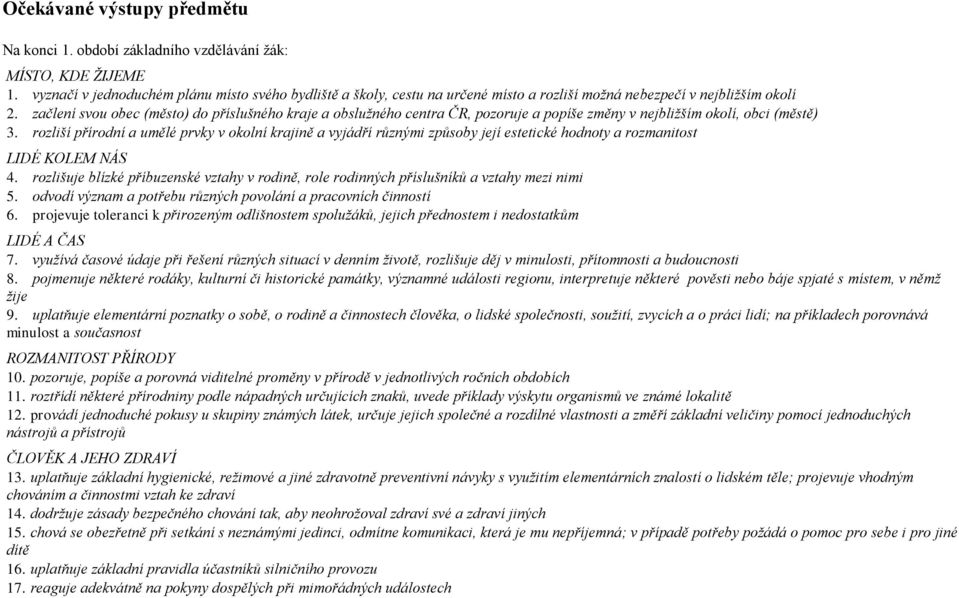 začlení svou obec (město) do příslušného kraje a obslužného centra ČR, pozoruje a popíše změny v nejbližším okolí, obci (městě) 3.