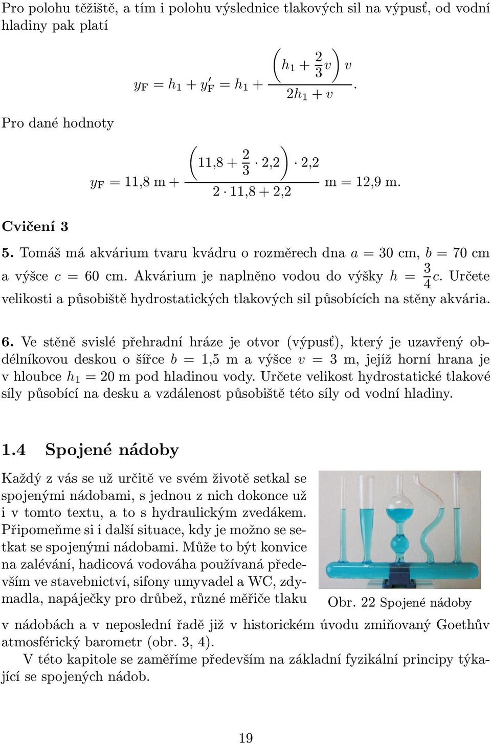 určete velikosti a působiště hydrostatických tlakových sil působících na stěny akvária. 6.