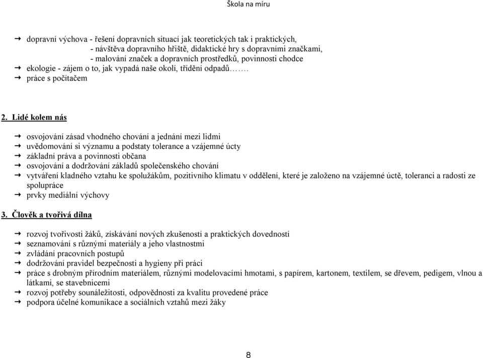 Lidé kolem nás osvojování zásad vhodného chování a jednání mezi lidmi uvědomování si významu a podstaty tolerance a vzájemné úcty základní práva a povinnosti občana osvojování a dodržování základů