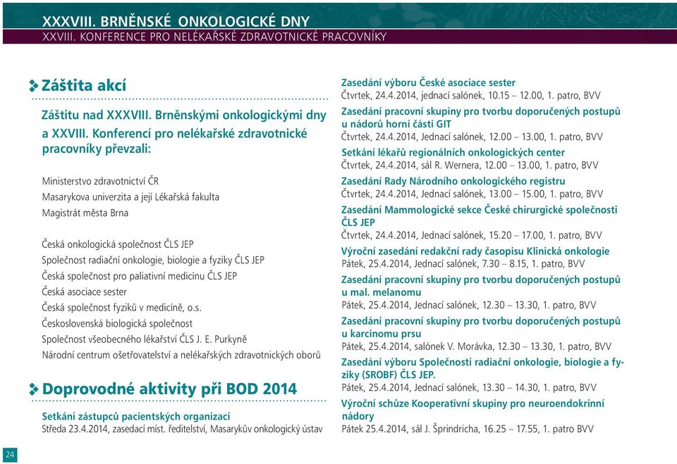 Společnost radiační onkologie, biologie a fyziky ČLS JEP Česká společnost pro paliativní medicínu ČLS JEP Česká asociace sester Česká společnost fyziků v medicíně, o.s. Československá biologická společnost Společnost všeobecného lékařství ČLS J.