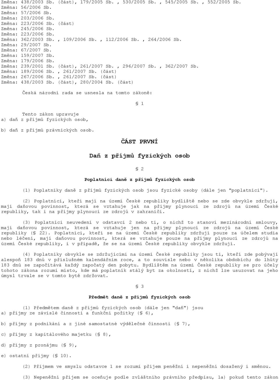 , 296/2007 Sb., 362/2007 Sb. Změna: 189/2006 Sb., 261/2007 Sb. (část) Změna: 267/2006 Sb., 261/2007 Sb. (část) Změna: 438/2003 Sb. (část), 280/2004 Sb.