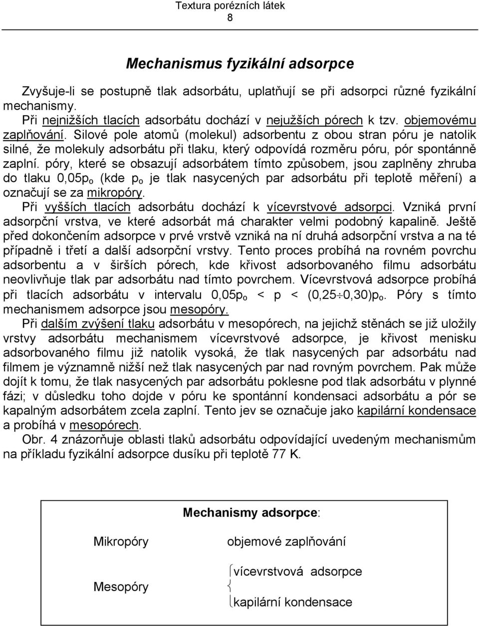 póry, které se obsazují adsorbátem tímto způsobem, jsou zaplněny zhruba do tlaku 0,05p o (kde p o je tlak nasycených par adsorbátu př teplotě měření) a označují se za mkropóry.