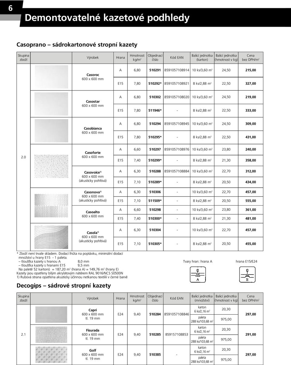 8591057108945 10 ks/3,60 m 2 24,50 309,00 E15 7,80 510295* - 8 ks/2,88 m 2 22,50 431,00 2.