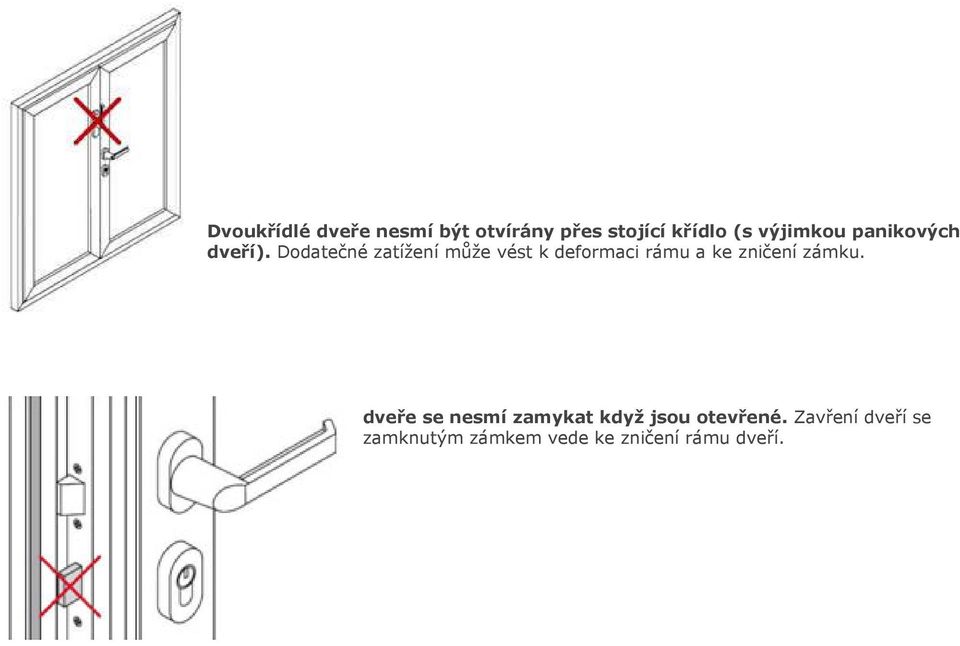 Dodatečné zatížení může vést k deformaci rámu a ke zničení zámku.
