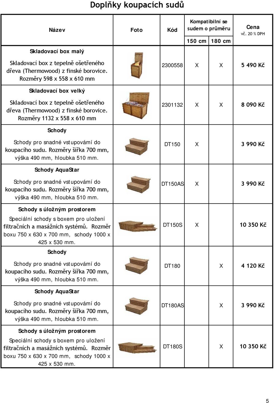 Rozměry 1132 x 558 x 610 mm 2301132 8 090 Kč Schody Schody pro snadné vstupovámí do koupacího sudu. Rozměry šířka 700 mm, výška 490 mm, hloubka 510 mm.