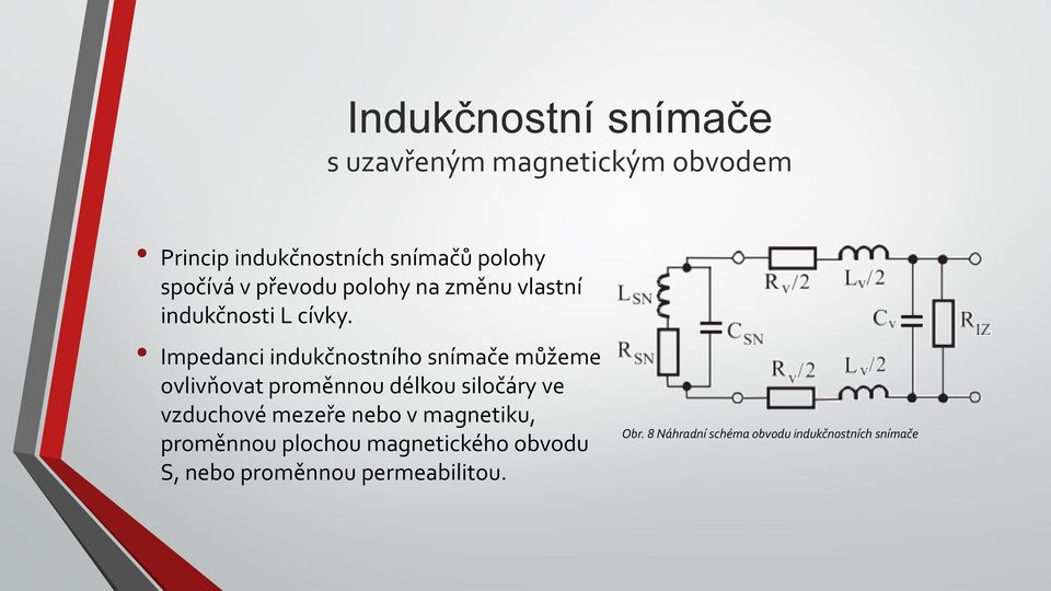 Impedanci indukčnostního snímače můžeme ovlivňovat proměnnou délkou siločáry ve vzduchové mezeře