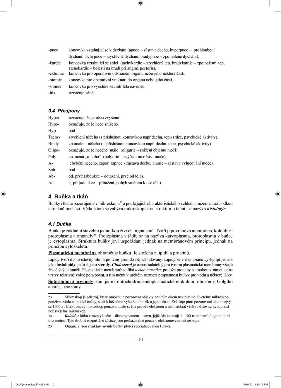 koncovka pro operativní vniknutí do orgánu nebo jeho částí, koncovka pro vyústění zevnitř těla navenek, označuje zánět. 3.4 Předpony Hyper- označuje, že je něco zvýšeno.